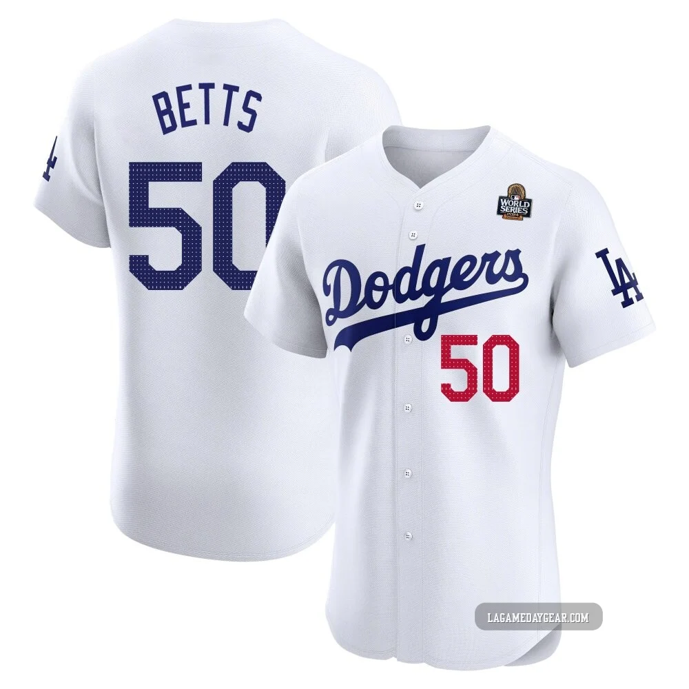 Mookie Betts ＃50 Los Angeles Dodgers Elite Men's White Home 2024 World Series Jersey