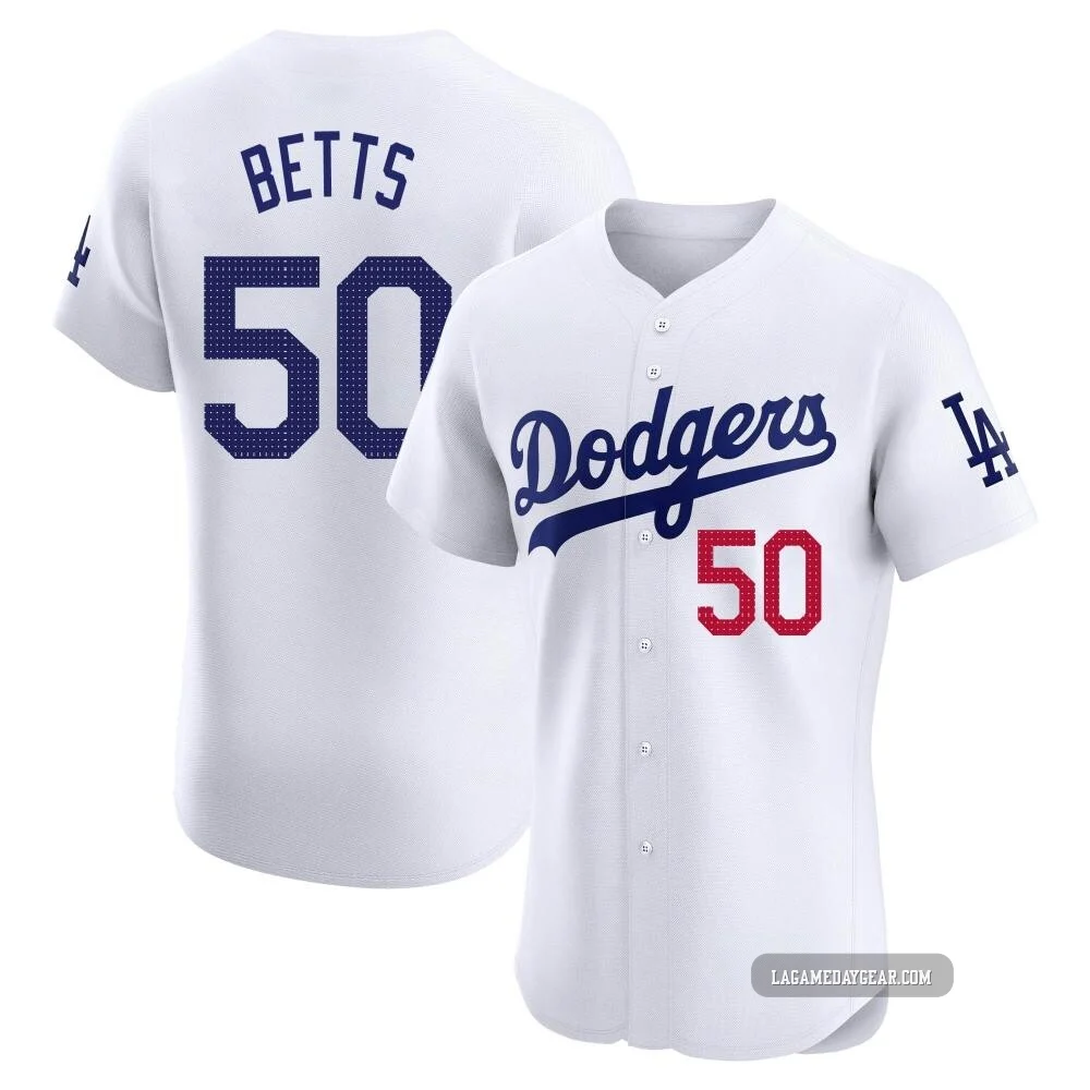 Mookie Betts ＃50 Los Angeles Dodgers Elite Men's White Home Jersey