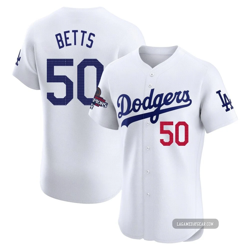 Mookie Betts ＃50 Los Angeles Dodgers Elite Men's White Home World Series Champions Jersey