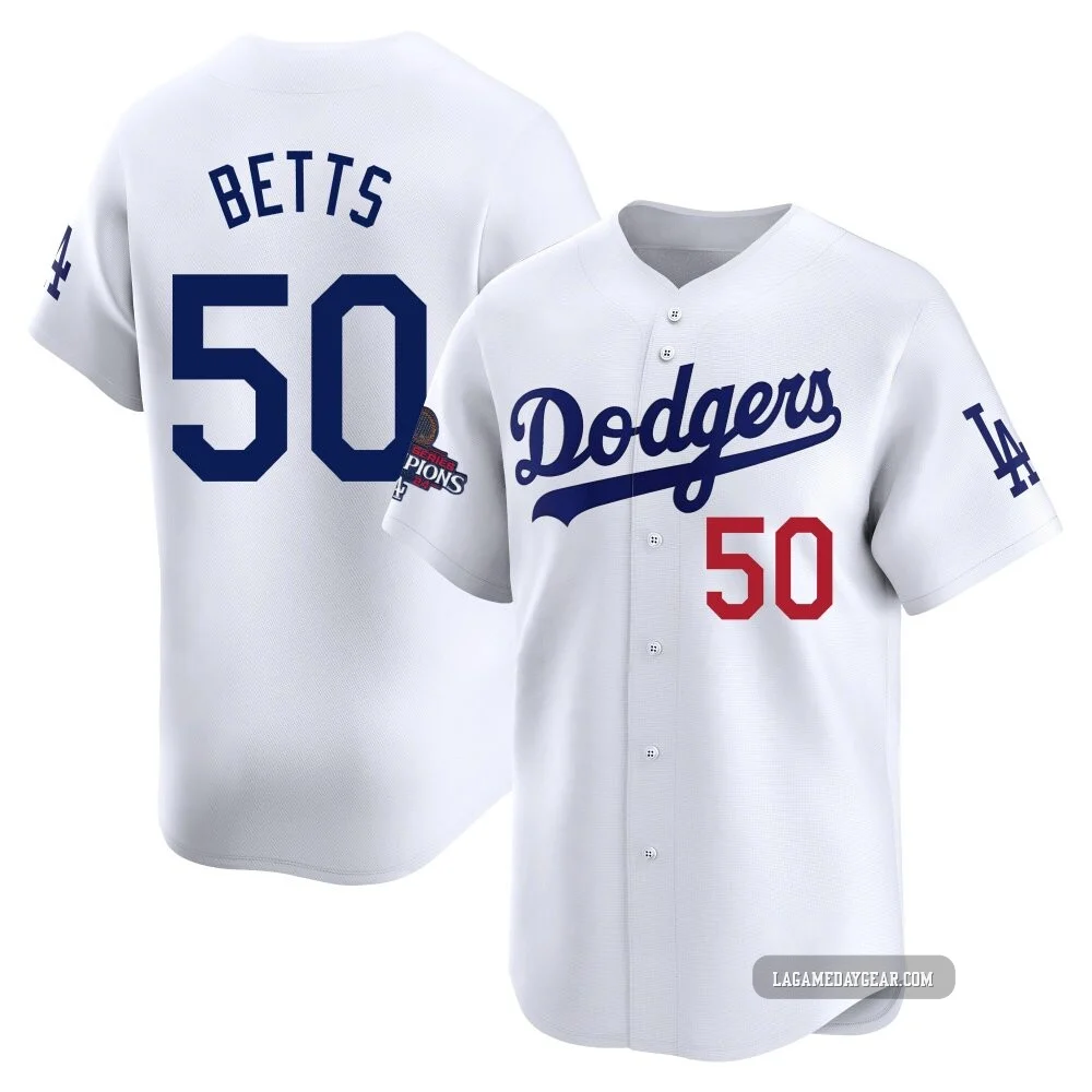 Mookie Betts ＃50 Los Angeles Dodgers Limited Men's White Home 2024 World Series Champions Jersey