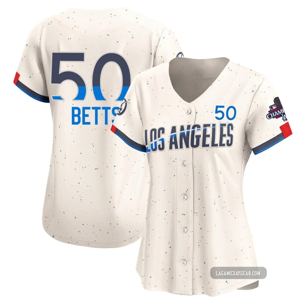 Mookie Betts ＃50 Los Angeles Dodgers Limited Women's Cream 2024 City Connect World Series Champions Jersey