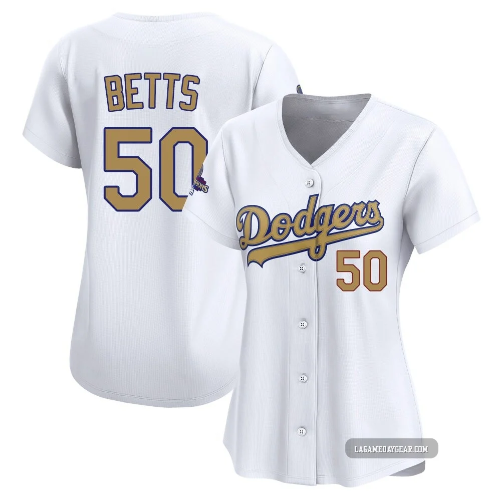 Mookie Betts ＃50 Los Angeles Dodgers Limited Women's Gold White 2025 Collection Jersey