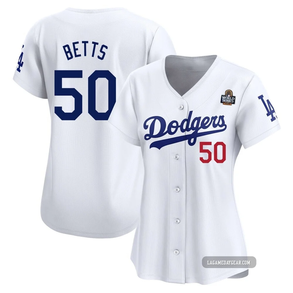 Mookie Betts ＃50 Los Angeles Dodgers Limited Women's White Home 2024 World Series Jersey