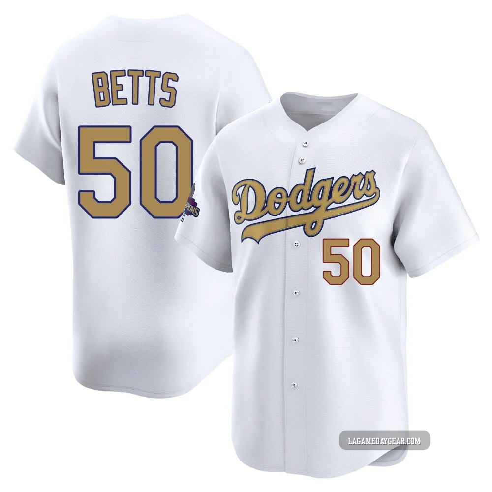Mookie Betts ＃50 Los Angeles Dodgers Limited Youth Gold White 2025 Collection Jersey