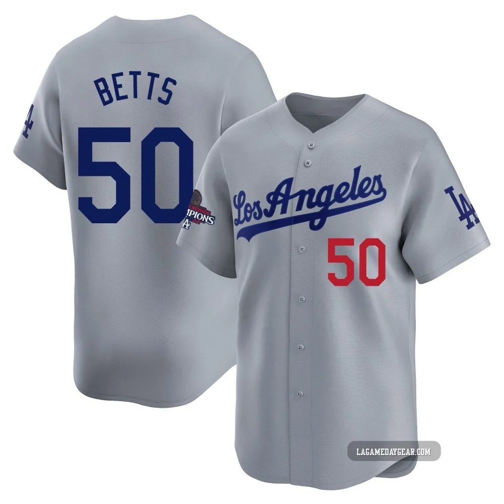 Mookie Betts ＃50 Los Angeles Dodgers Limited Youth Gray Away World Series Champions Jersey