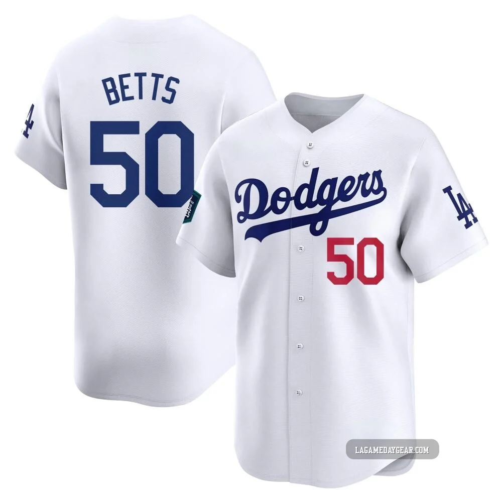 Mookie Betts ＃50 Los Angeles Dodgers Limited Youth White 2024 World Tour Seoul Series Home Jersey