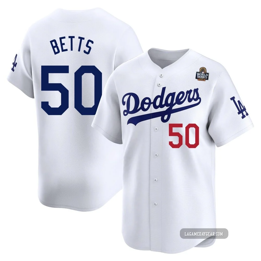 Mookie Betts ＃50 Los Angeles Dodgers Limited Youth White Home 2024 World Series Jersey