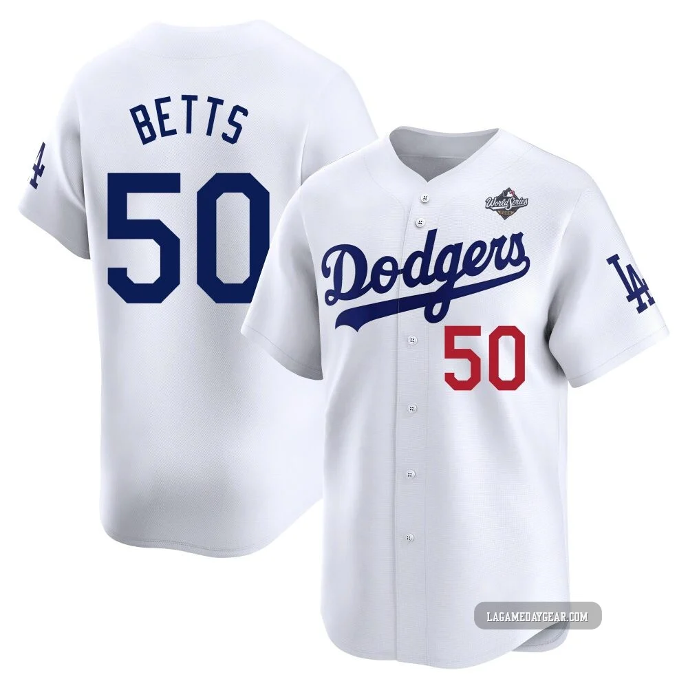 Mookie Betts ＃50 Los Angeles Dodgers Limited Youth White Home 2025 World Series Jersey