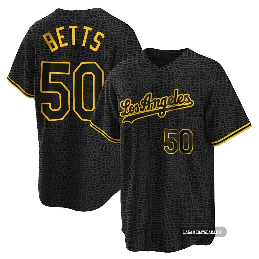 Mookie Betts ＃50 Los Angeles Dodgers Replica Men's Black Snake Skin City Jersey