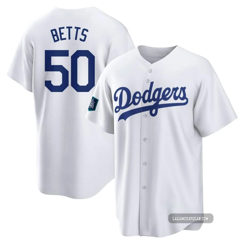 Mookie Betts ＃50 Los Angeles Dodgers Replica Men's White 2024 World Tour Seoul Series Home Jersey