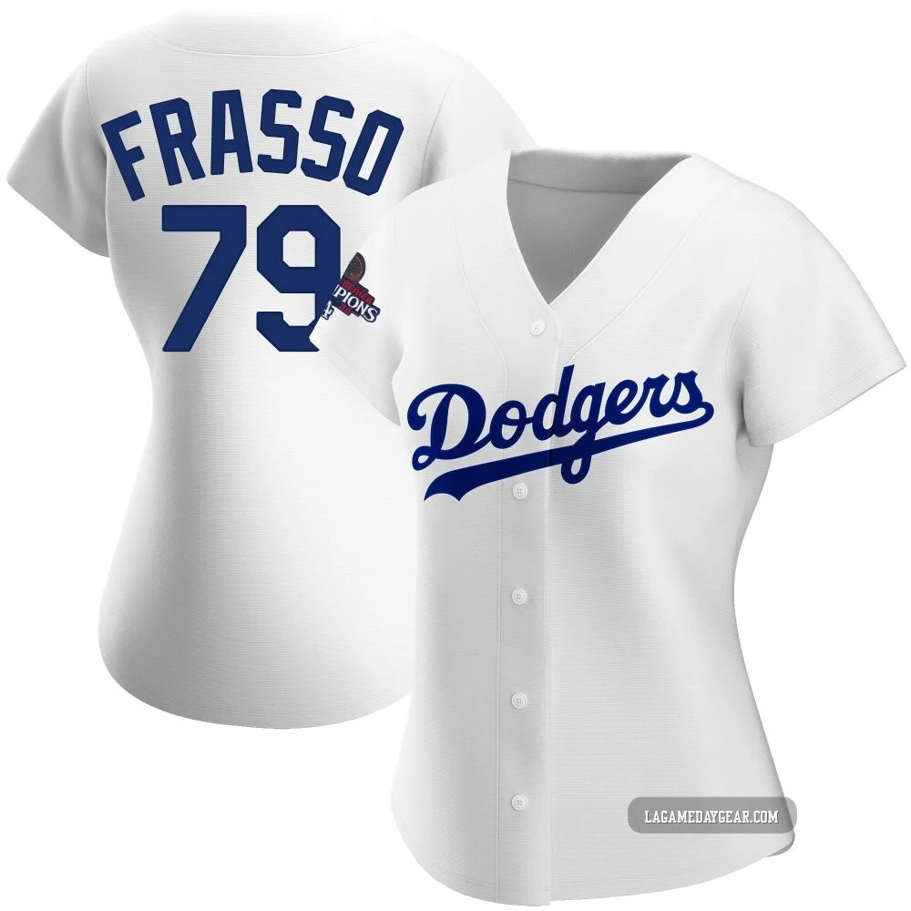 Nick Frasso ＃79 Los Angeles Dodgers Authentic Women's White Home 2024 World Series Champions Jersey