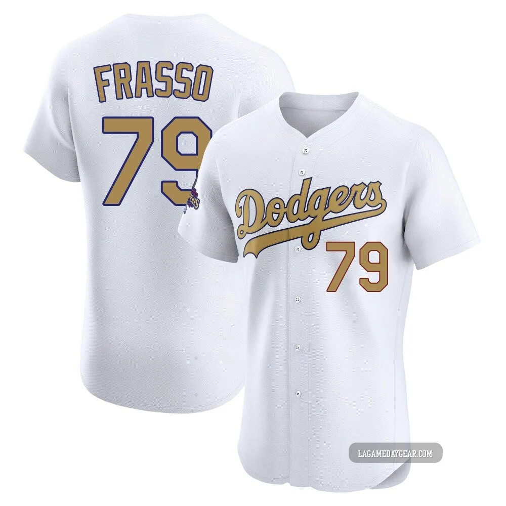 Nick Frasso ＃79 Los Angeles Dodgers Elite Men's Gold White 2025 Collection Jersey
