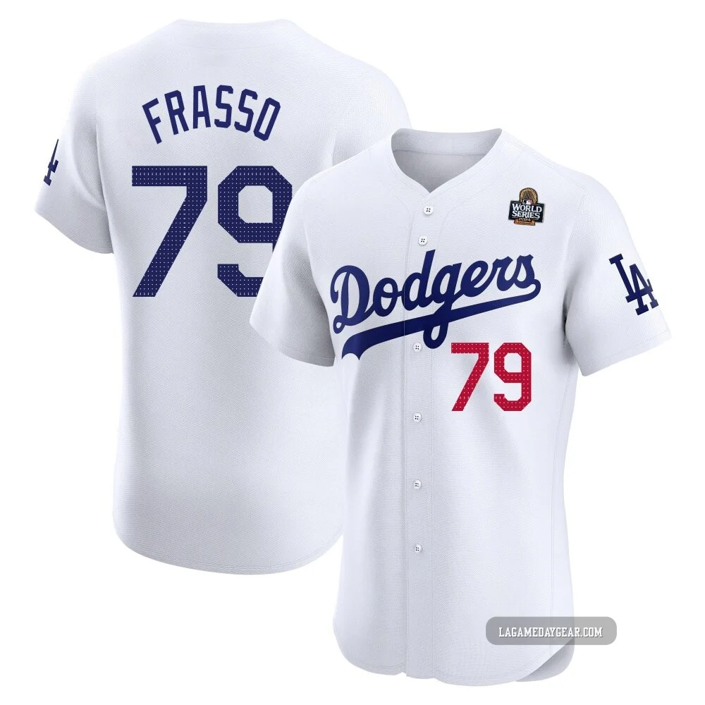 Nick Frasso ＃79 Los Angeles Dodgers Elite Men's White Home 2024 World Series Jersey