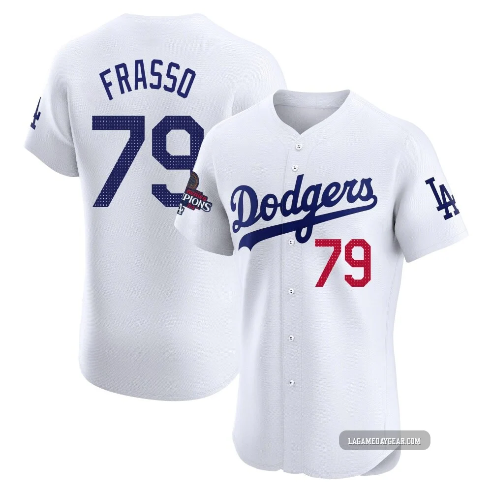 Nick Frasso ＃79 Los Angeles Dodgers Elite Men's White Home World Series Champions Jersey