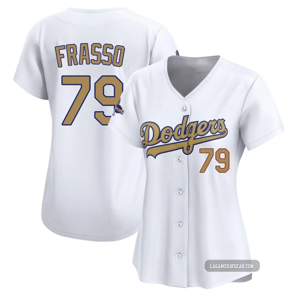 Nick Frasso ＃79 Los Angeles Dodgers Limited Women's Gold White 2025 Collection Jersey