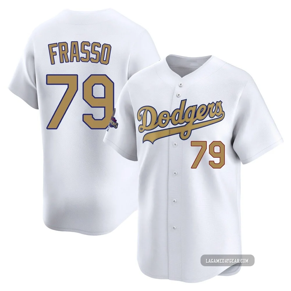 Nick Frasso ＃79 Los Angeles Dodgers Limited Youth Gold White 2025 Collection Jersey