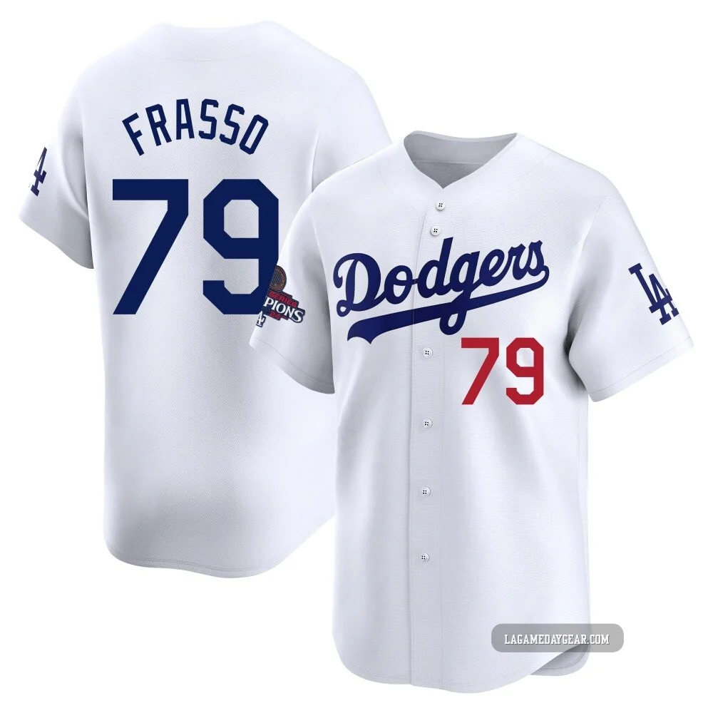 Nick Frasso ＃79 Los Angeles Dodgers Limited Youth White Home 2024 World Series Champions Jersey