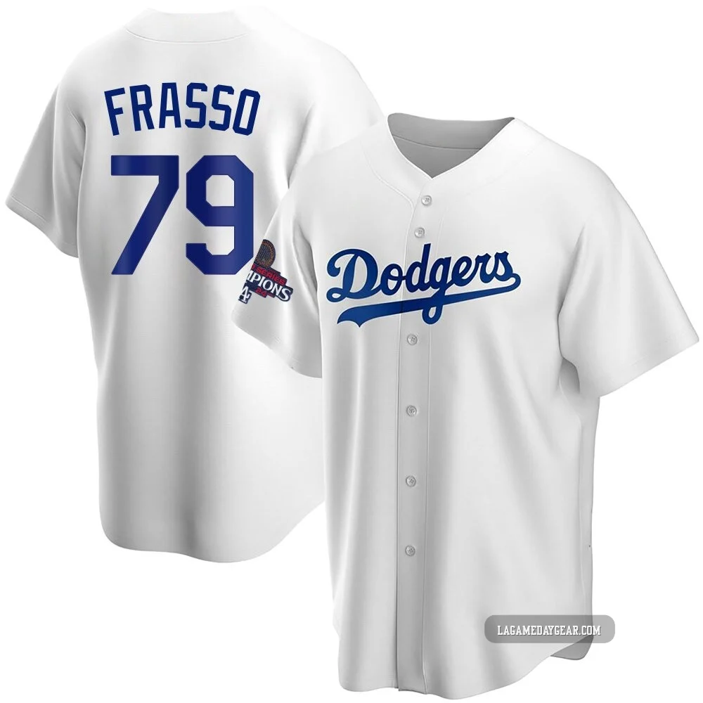 Nick Frasso ＃79 Los Angeles Dodgers Replica Men's White Home 2024 World Series Champions Jersey
