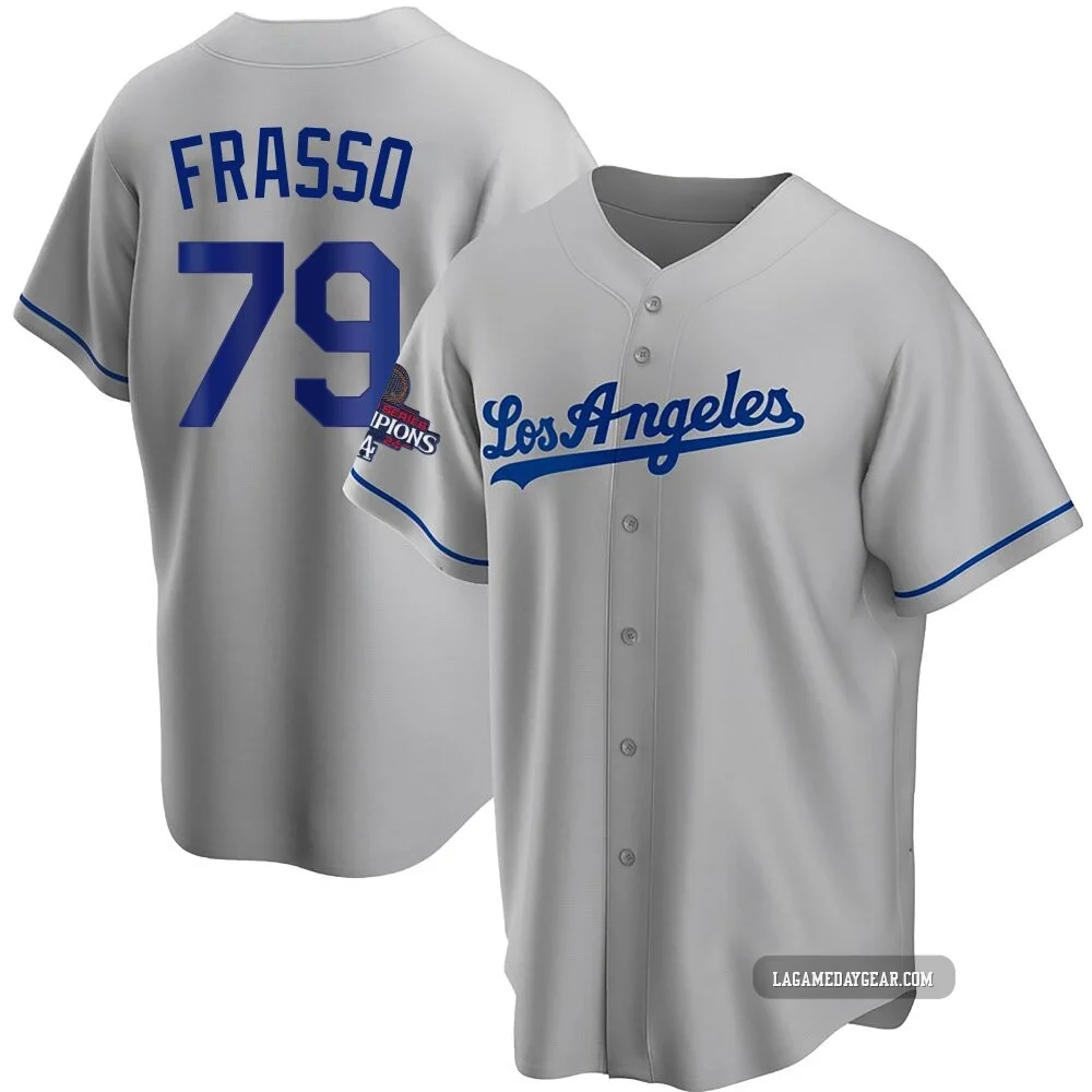 Nick Frasso ＃79 Los Angeles Dodgers Replica Youth Gray Road 2024 World Series Champions Jersey