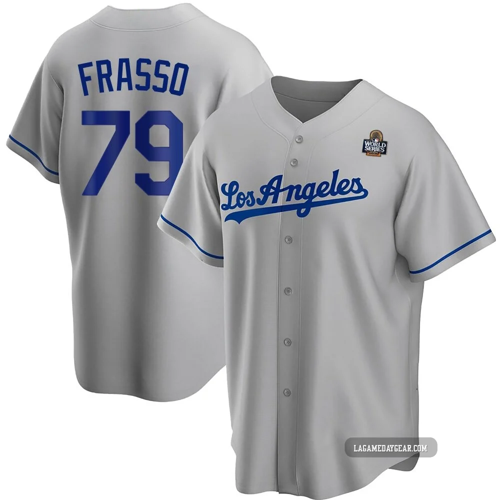 Nick Frasso ＃79 Los Angeles Dodgers Replica Youth Gray Road 2024 World Series Jersey