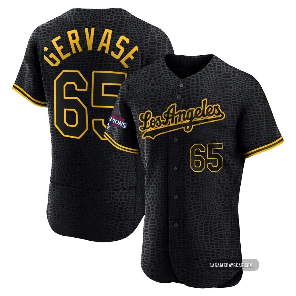 Paul Gervase ＃65 Los Angeles Dodgers Authentic Men's Black Snake Skin City 2024 World Series Champions Jersey