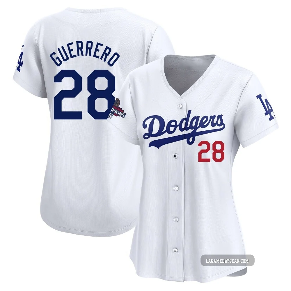 Pedro Guerrero ＃28 Los Angeles Dodgers Limited Women's White Home 2024 World Series Champions Jersey