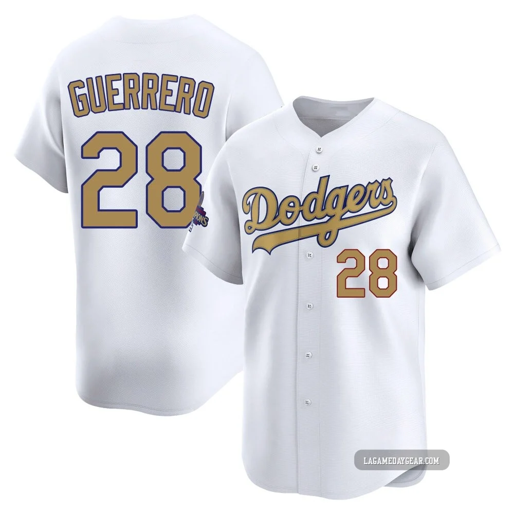 Pedro Guerrero ＃28 Los Angeles Dodgers Limited Youth Gold White 2025 Collection Jersey