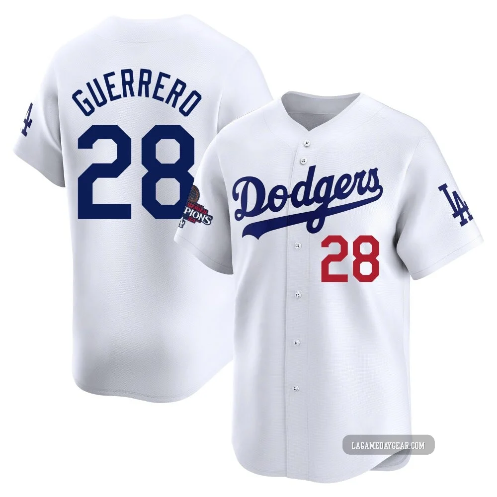 Pedro Guerrero ＃28 Los Angeles Dodgers Limited Youth White Home 2024 World Series Champions Jersey