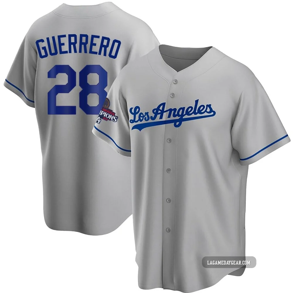Pedro Guerrero ＃28 Los Angeles Dodgers Replica Men's Gray Road 2024 World Series Champions Jersey