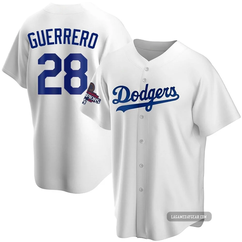 Pedro Guerrero ＃28 Los Angeles Dodgers Replica Men's White Home 2024 World Series Champions Jersey