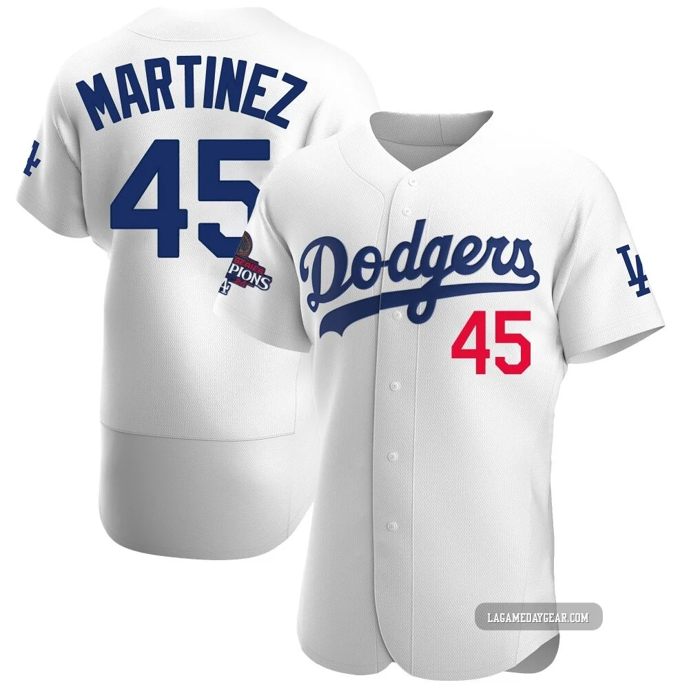 Pedro Martinez ＃45 Los Angeles Dodgers Authentic Men's White Home Official 2024 World Series Champions Jersey