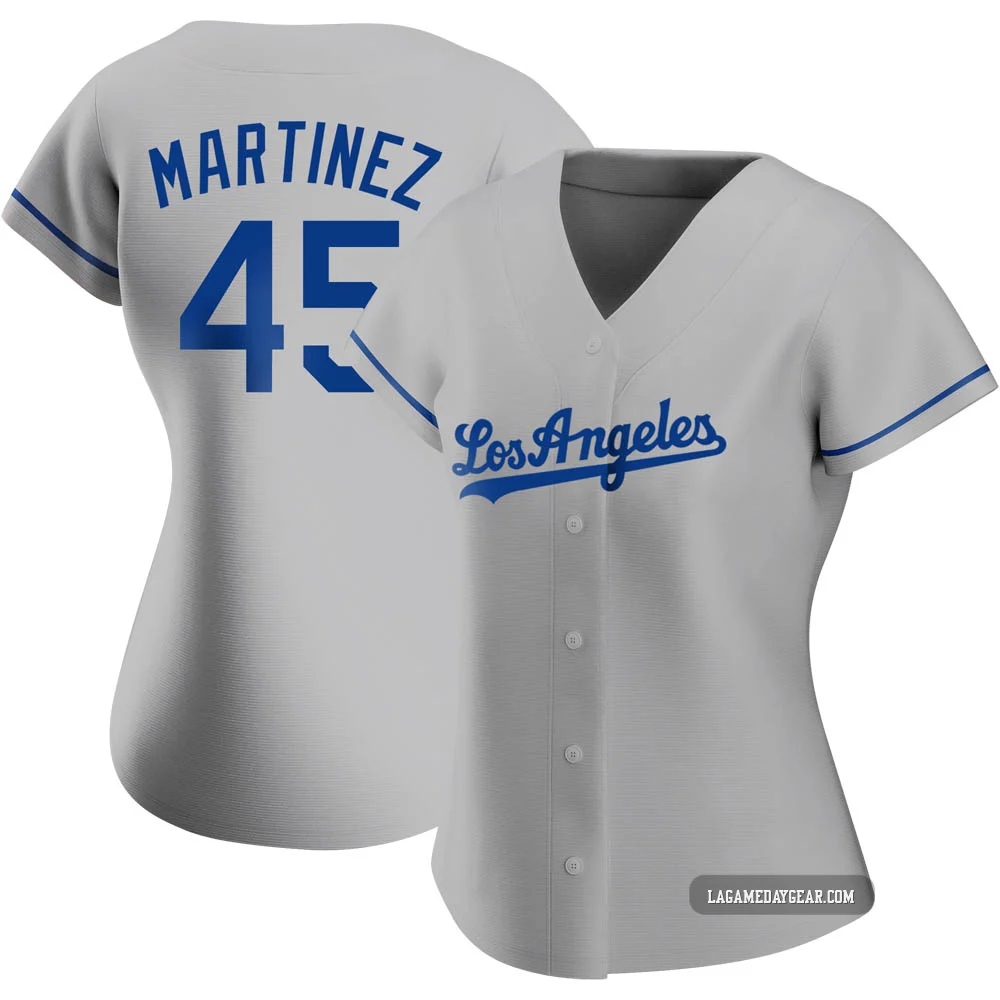 Pedro Martinez ＃45 Los Angeles Dodgers Authentic Women's Gray Road Jersey