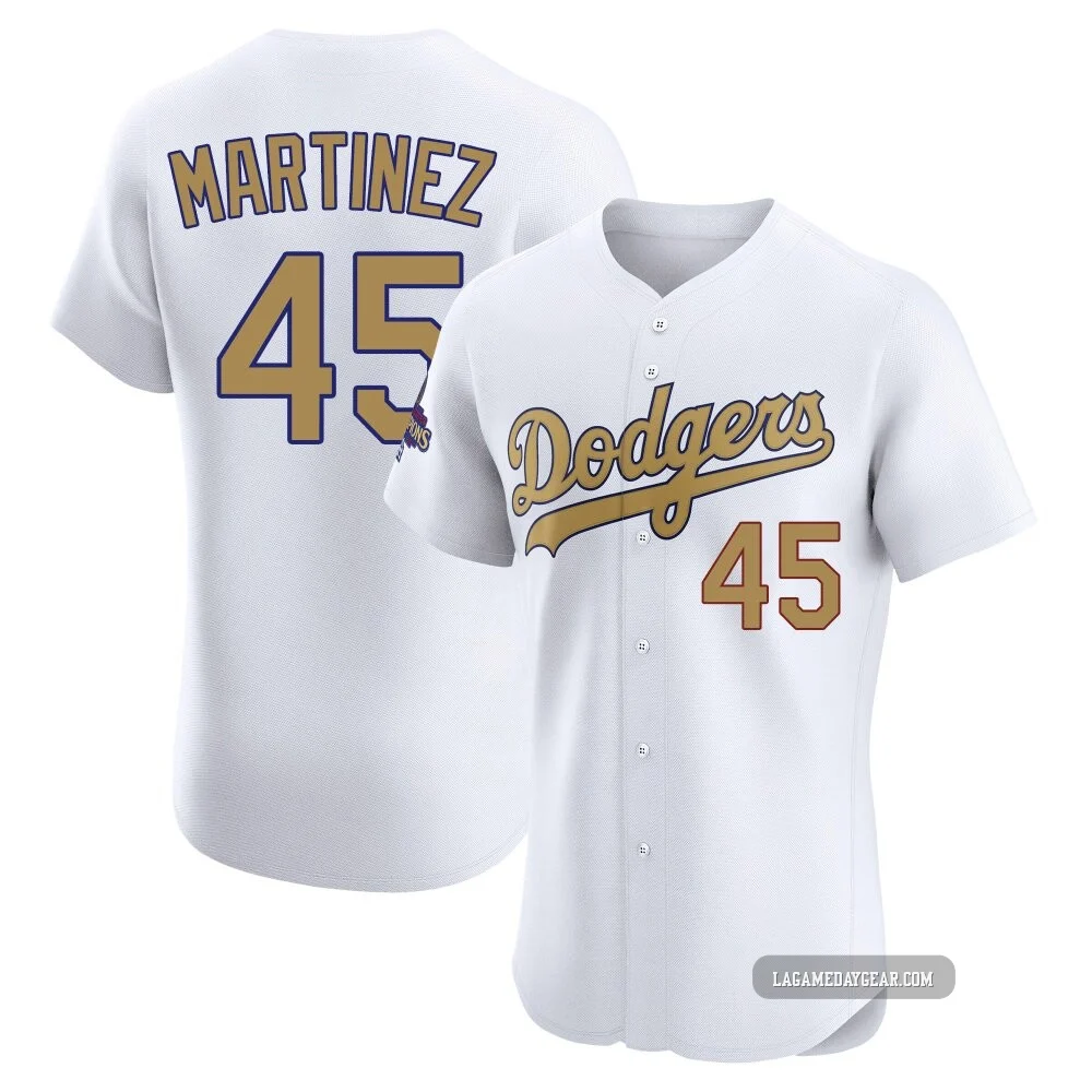 Pedro Martinez ＃45 Los Angeles Dodgers Elite Men's Gold White 2025 Collection Jersey