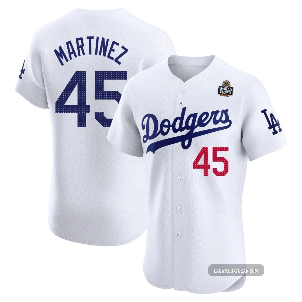 Pedro Martinez ＃45 Los Angeles Dodgers Elite Men's White Home 2024 World Series Jersey