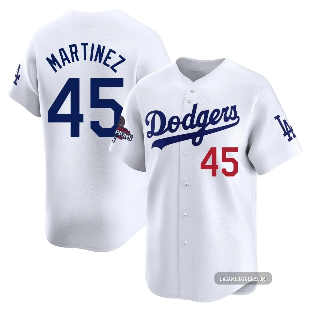 Pedro Martinez ＃45 Los Angeles Dodgers Limited Youth White Home 2024 World Series Champions Jersey