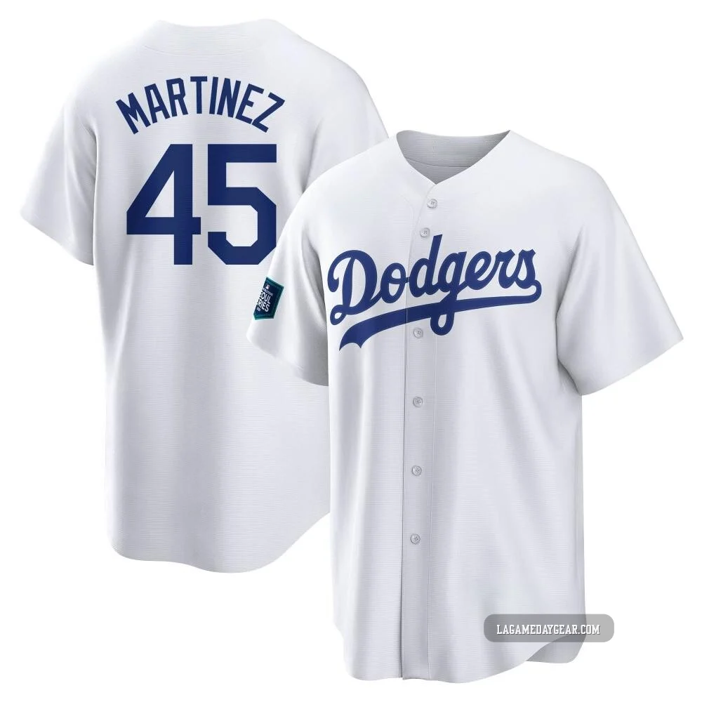 Pedro Martinez ＃45 Los Angeles Dodgers Replica Men's White 2024 World Tour Seoul Series Home Jersey