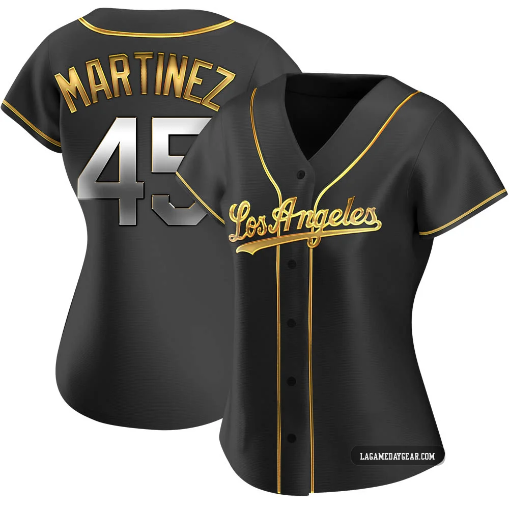 Pedro Martinez ＃45 Los Angeles Dodgers Replica Women's Gold Black en Alternate Jersey