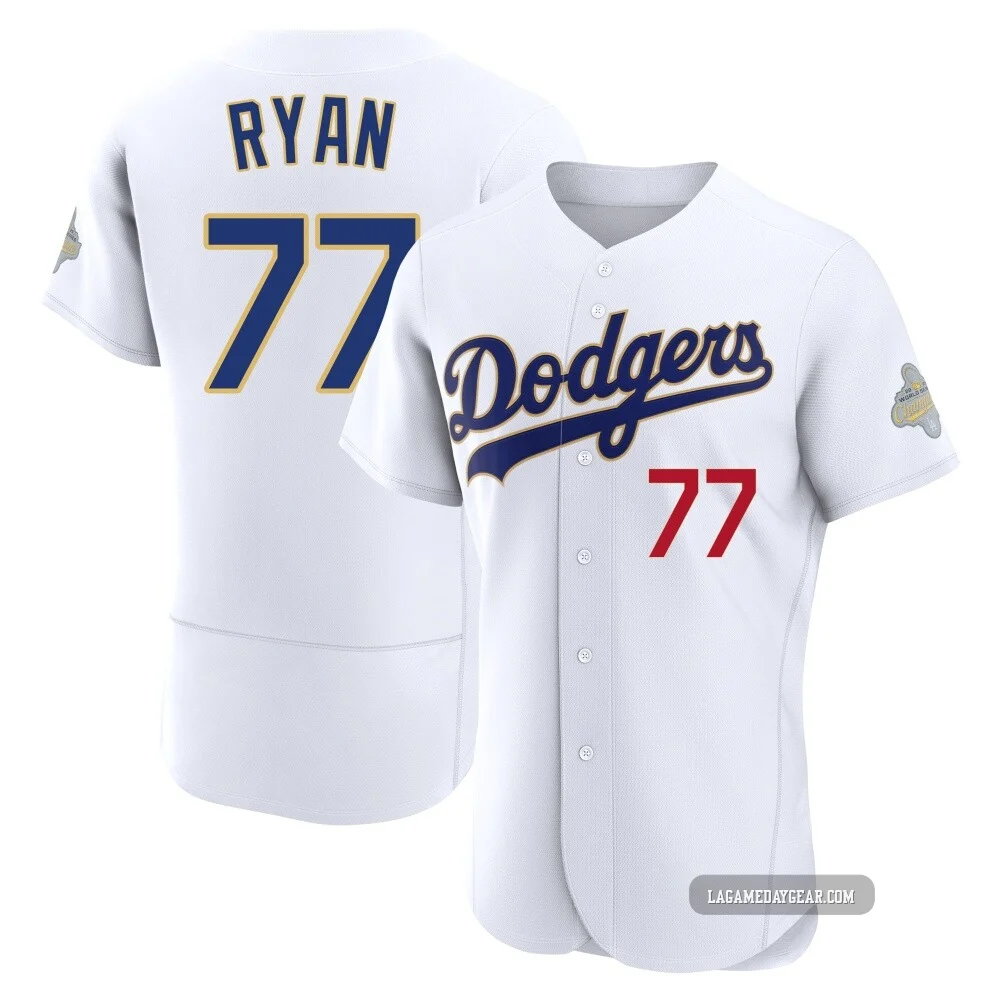 River Ryan ＃77 Los Angeles Dodgers Authentic Men's Gold White 2026 Collection Jersey