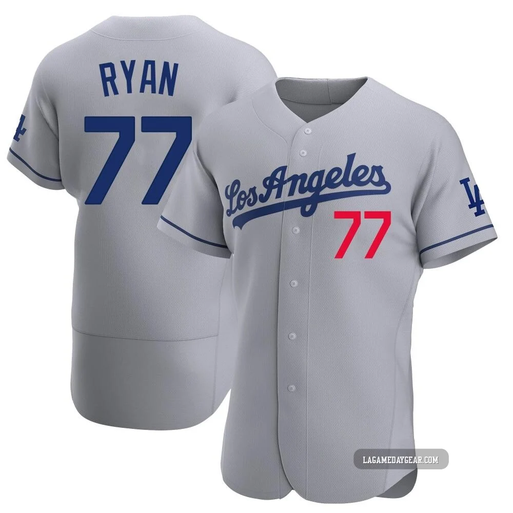 River Ryan ＃77 Los Angeles Dodgers Authentic Men's Gray Away Jersey