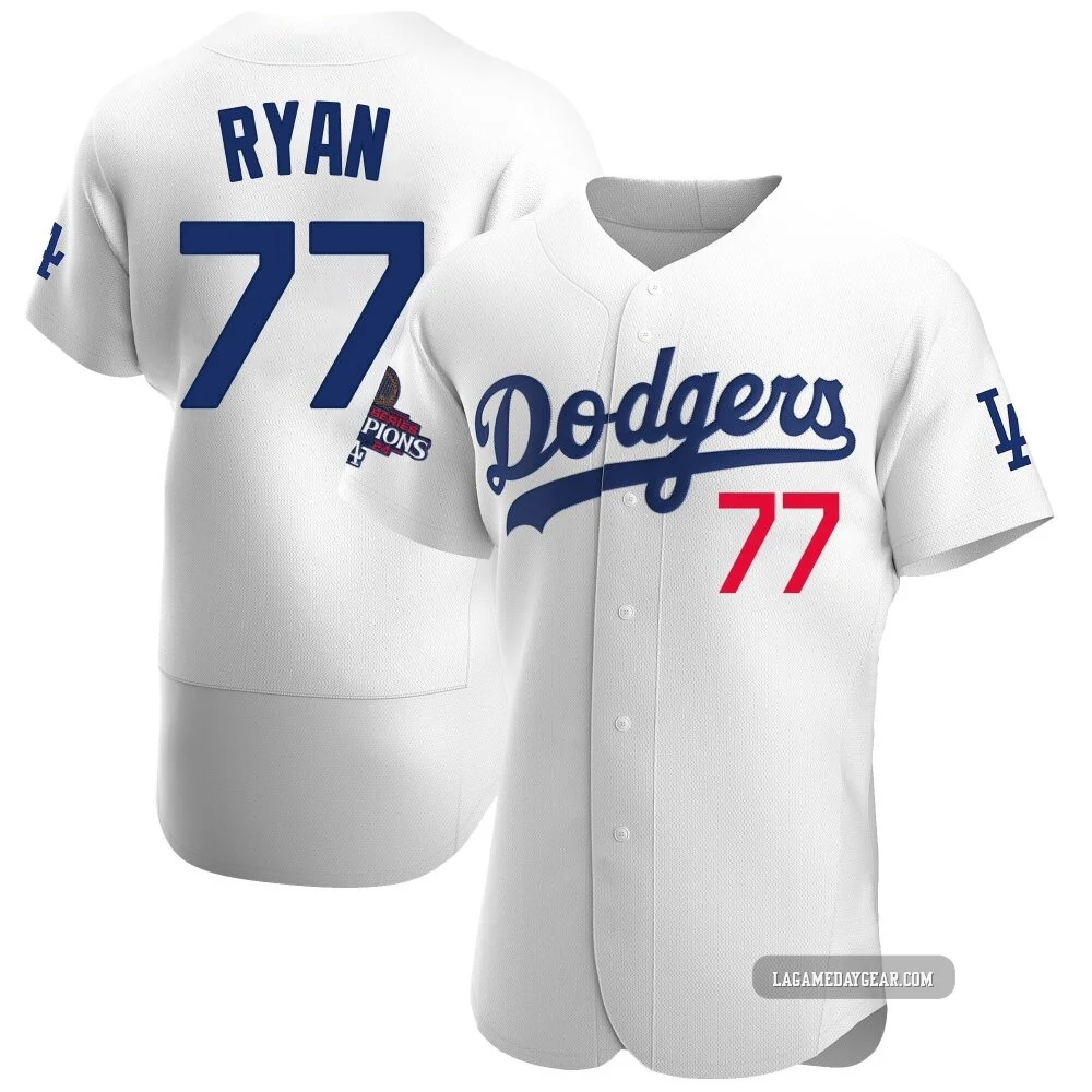 River Ryan ＃77 Los Angeles Dodgers Authentic Men's White Home Official 2024 World Series Champions Jersey