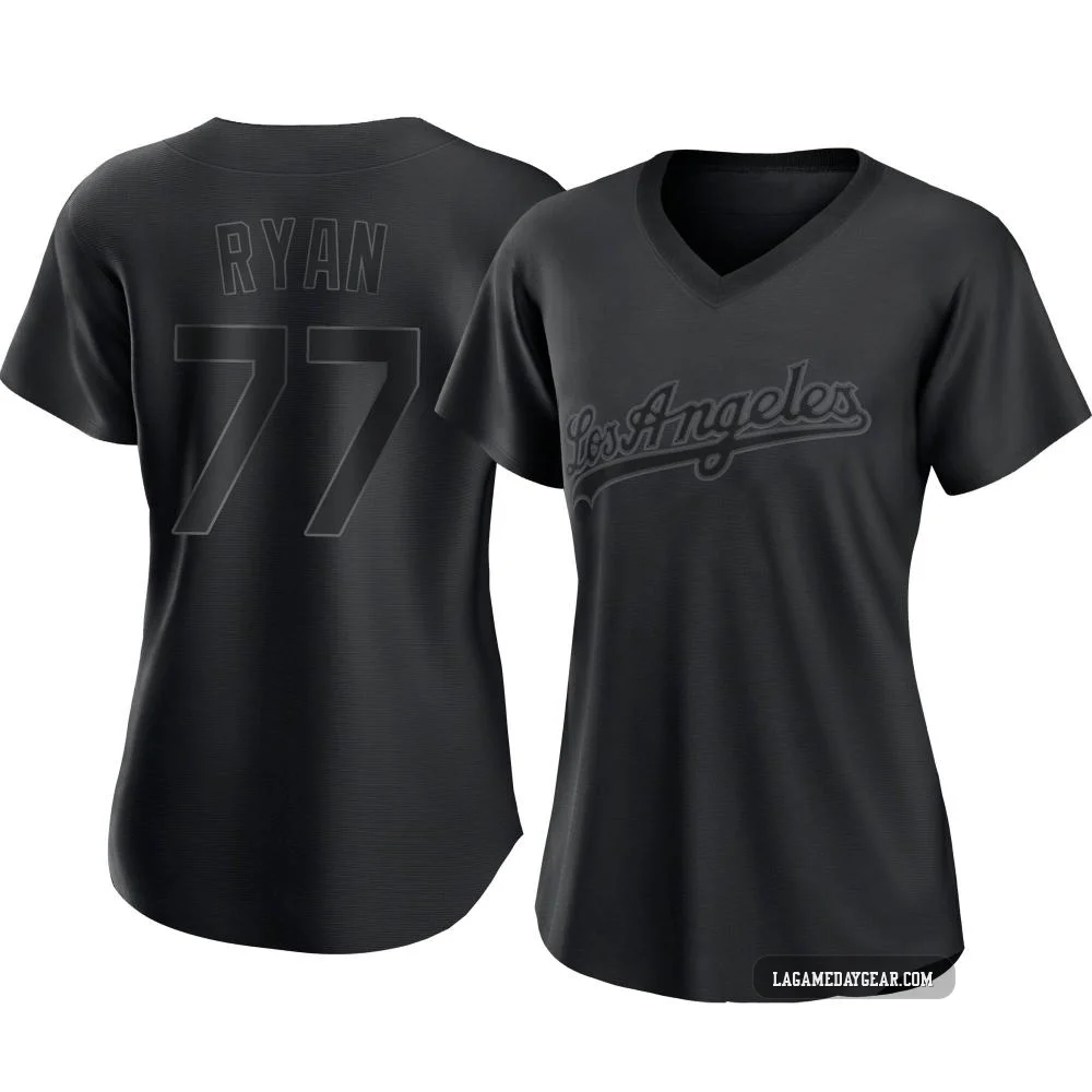 River Ryan ＃77 Los Angeles Dodgers Authentic Women's Black Pitch Fashion Jersey