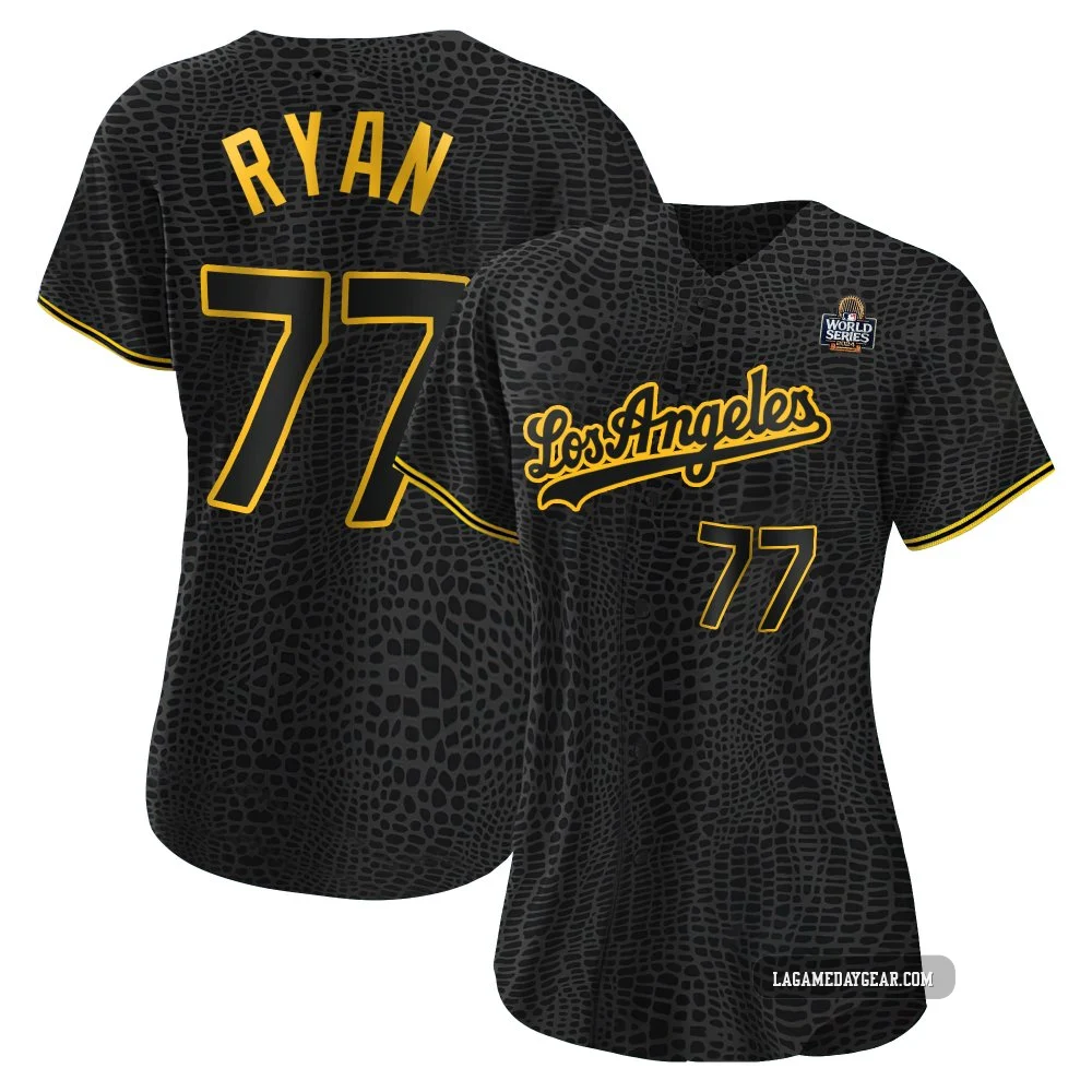 River Ryan ＃77 Los Angeles Dodgers Authentic Women's Black Snake Skin City 2024 World Series Jersey