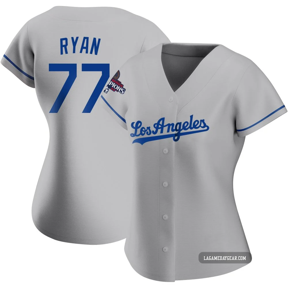 River Ryan ＃77 Los Angeles Dodgers Authentic Women's Gray Road 2024 World Series Champions Jersey