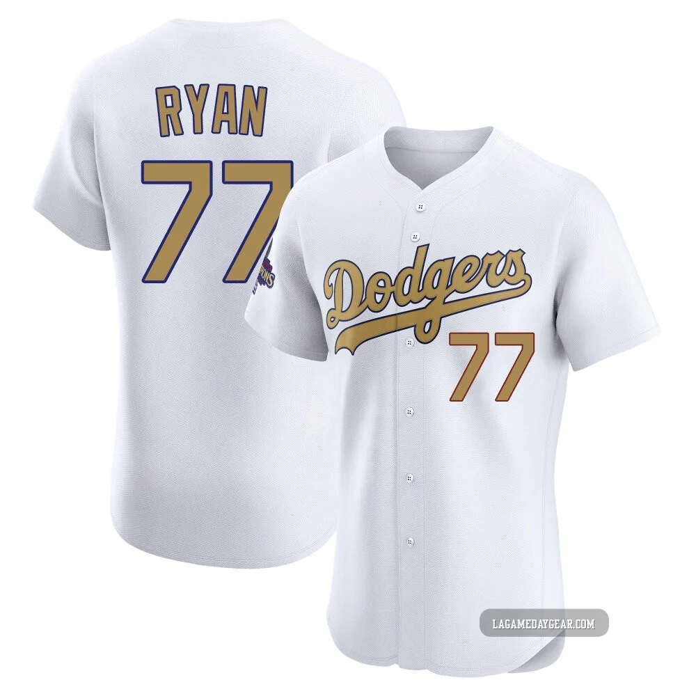 River Ryan ＃77 Los Angeles Dodgers Elite Men's Gold White 2025 Collection Jersey