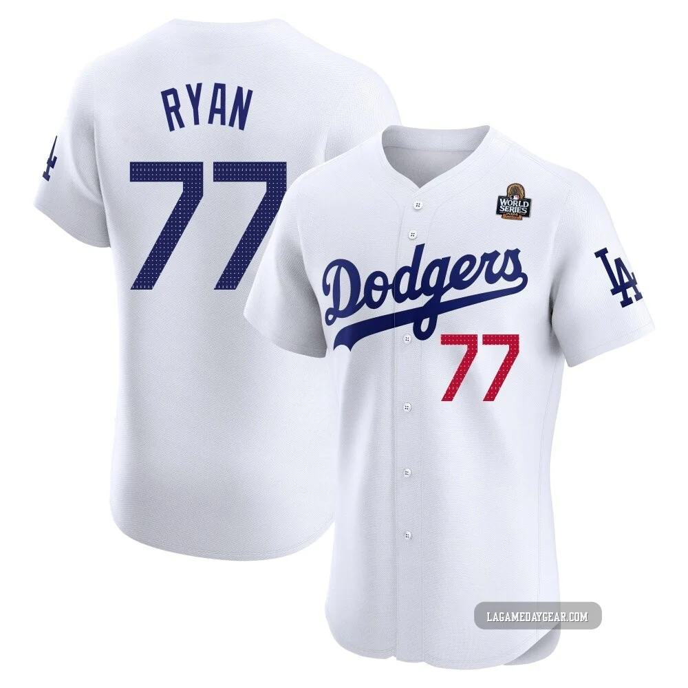 River Ryan ＃77 Los Angeles Dodgers Elite Men's White Home 2024 World Series Jersey