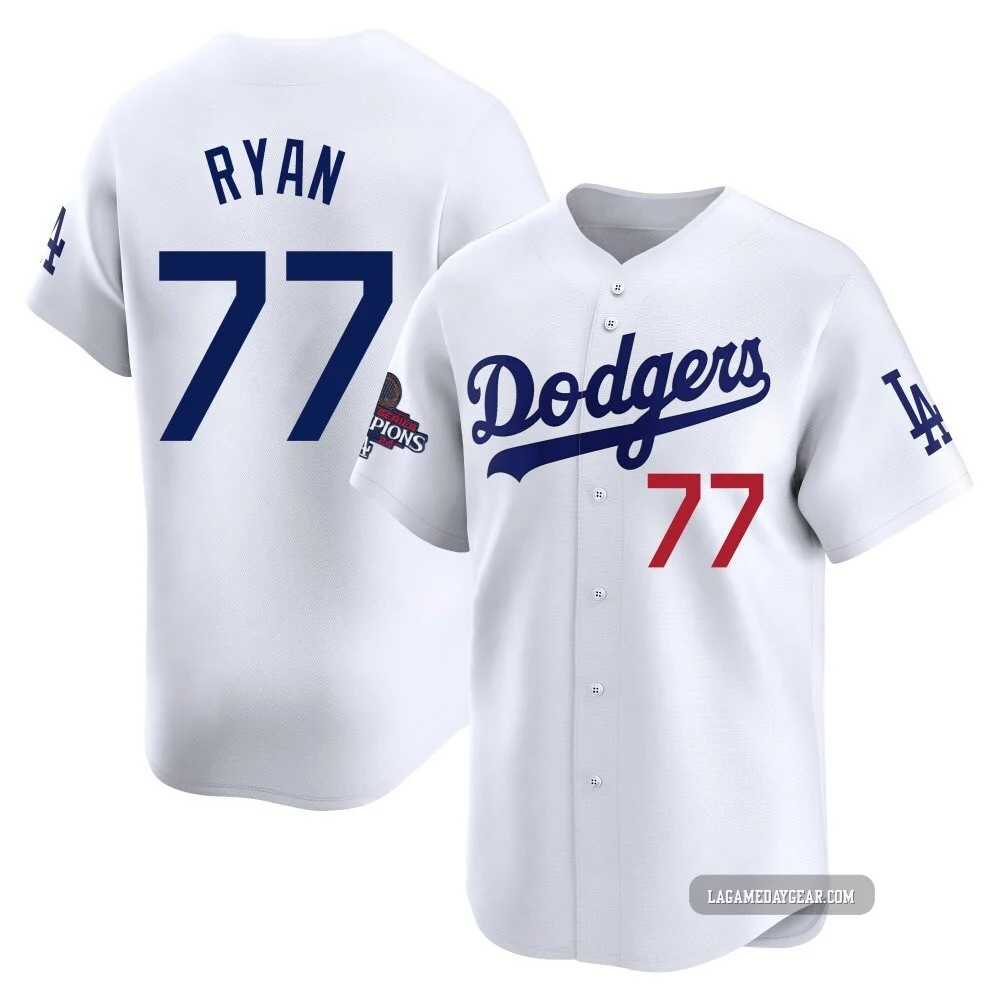 River Ryan ＃77 Los Angeles Dodgers Limited Men's White Home 2024 World Series Champions Jersey