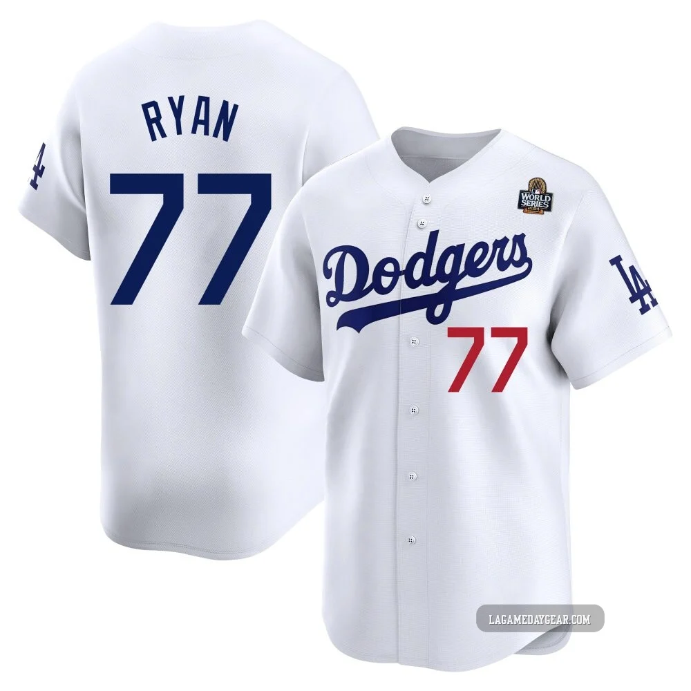 River Ryan ＃77 Los Angeles Dodgers Limited Men's White Home 2024 World Series Jersey