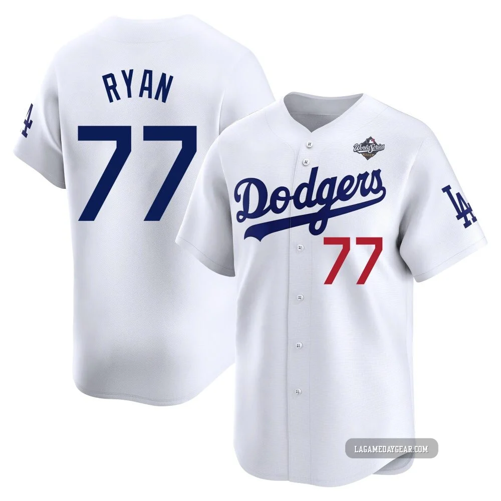 River Ryan ＃77 Los Angeles Dodgers Limited Men's White Home 2025 World Series Jersey