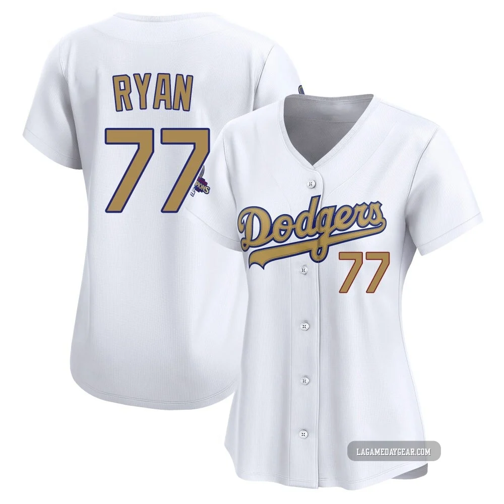 River Ryan ＃77 Los Angeles Dodgers Limited Women's Gold White 2025 Collection Jersey