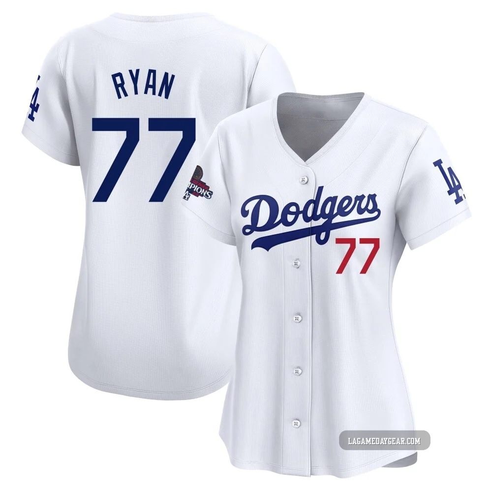 River Ryan ＃77 Los Angeles Dodgers Limited Women's White Home 2024 World Series Champions Jersey
